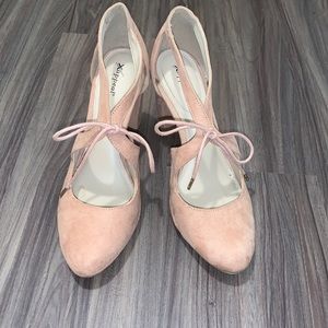 X appeal suede nude pink heals with tie